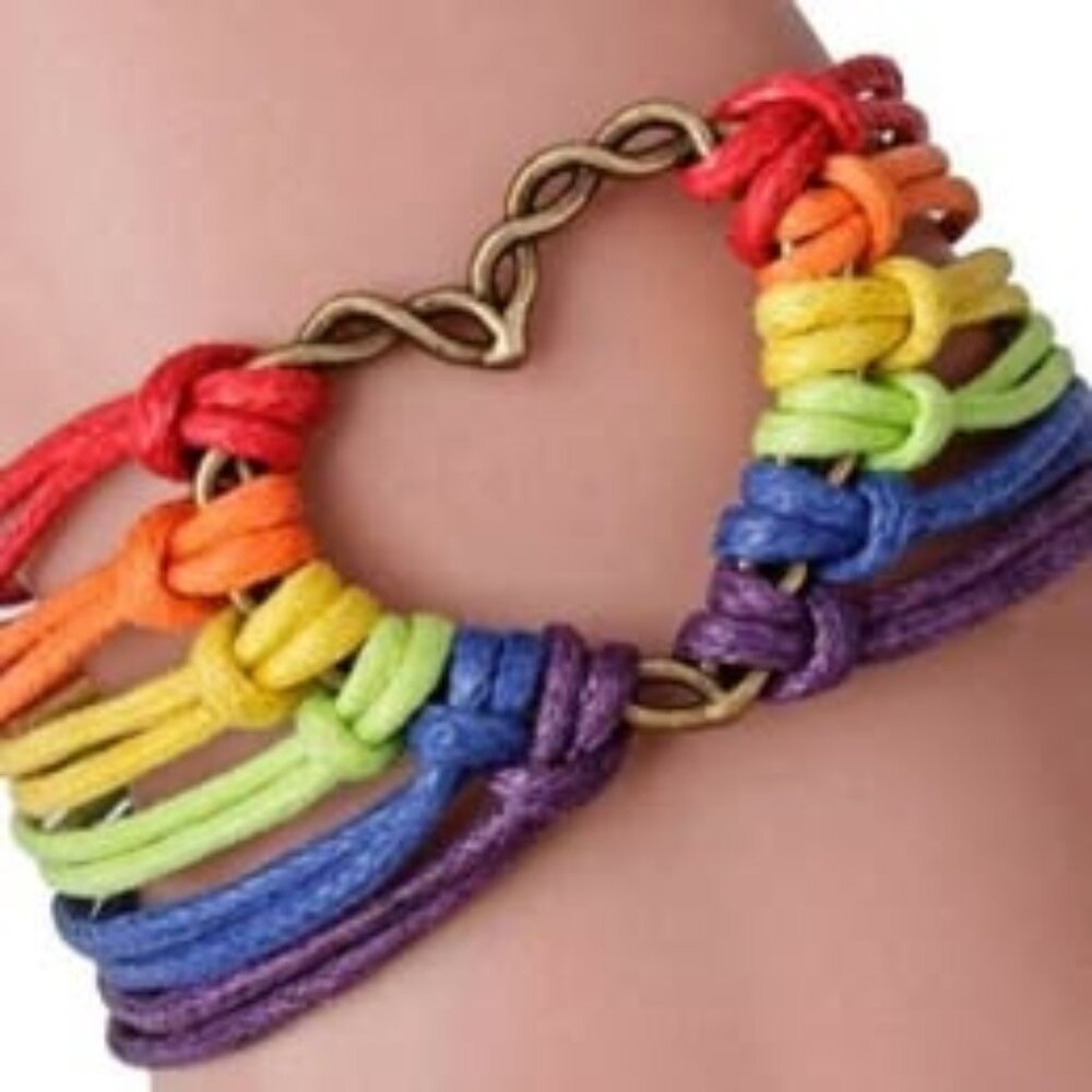 LGBT PRIDE BRACELET, Pride Jewelry, Rainbow Pride Gift, Heart Love peace
